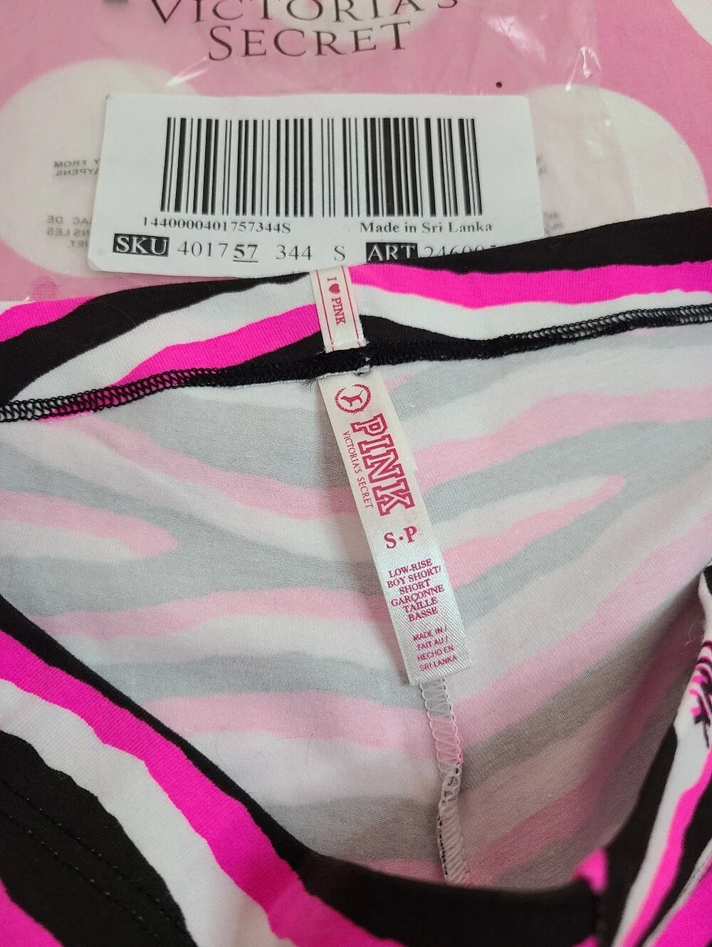 VTG VS PINK Graphic Cotton Ruched Bow Low Rise Boyshort Panty Size Sm